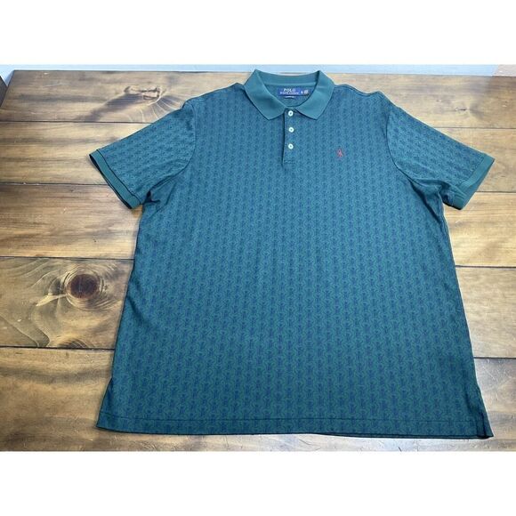 Polo Ralph Lauren Men's Size XL Custom Fit All Over Print Green Shield Shirt - Picture 1 of 9